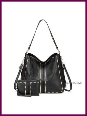 Hobo Bags for Women 2 Piece Set PU Leather Tote Crossbody with Wallet